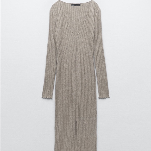 Zara ribbed soft dress in taupe size large. - Picture 2 of 2